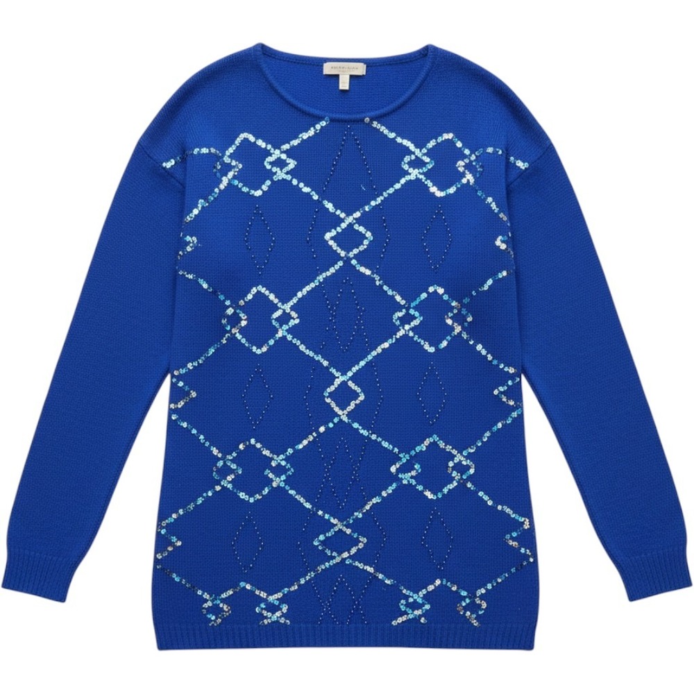 Le Chois Vintage Royal Blue Sequin Silk Angora Lambswool Sweater Dress Medium